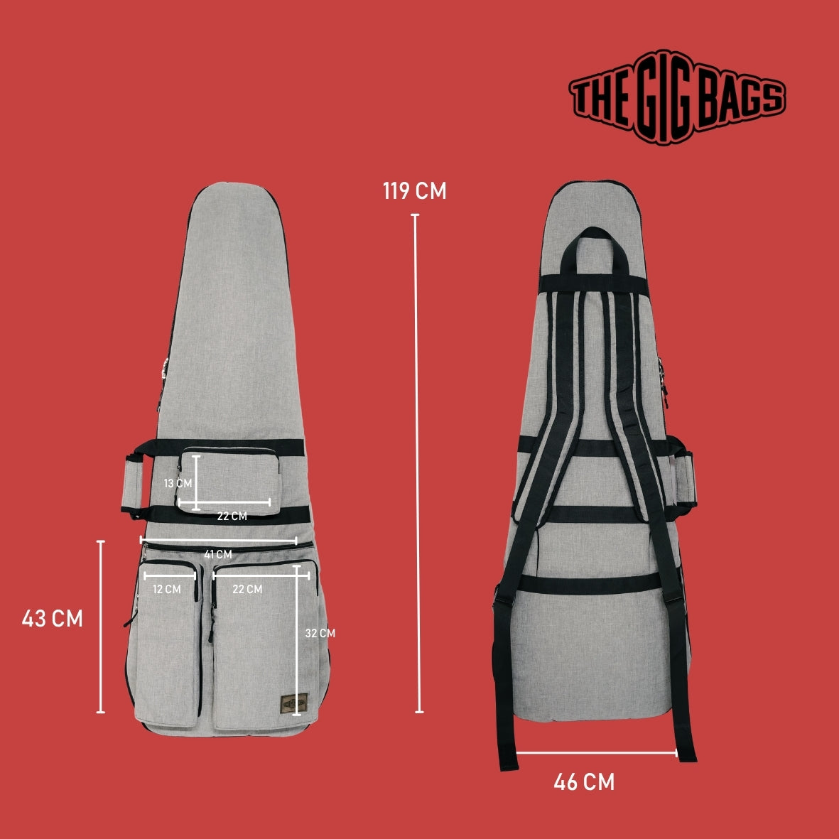 Bass guitar bag 4-pockets bass bag light grey