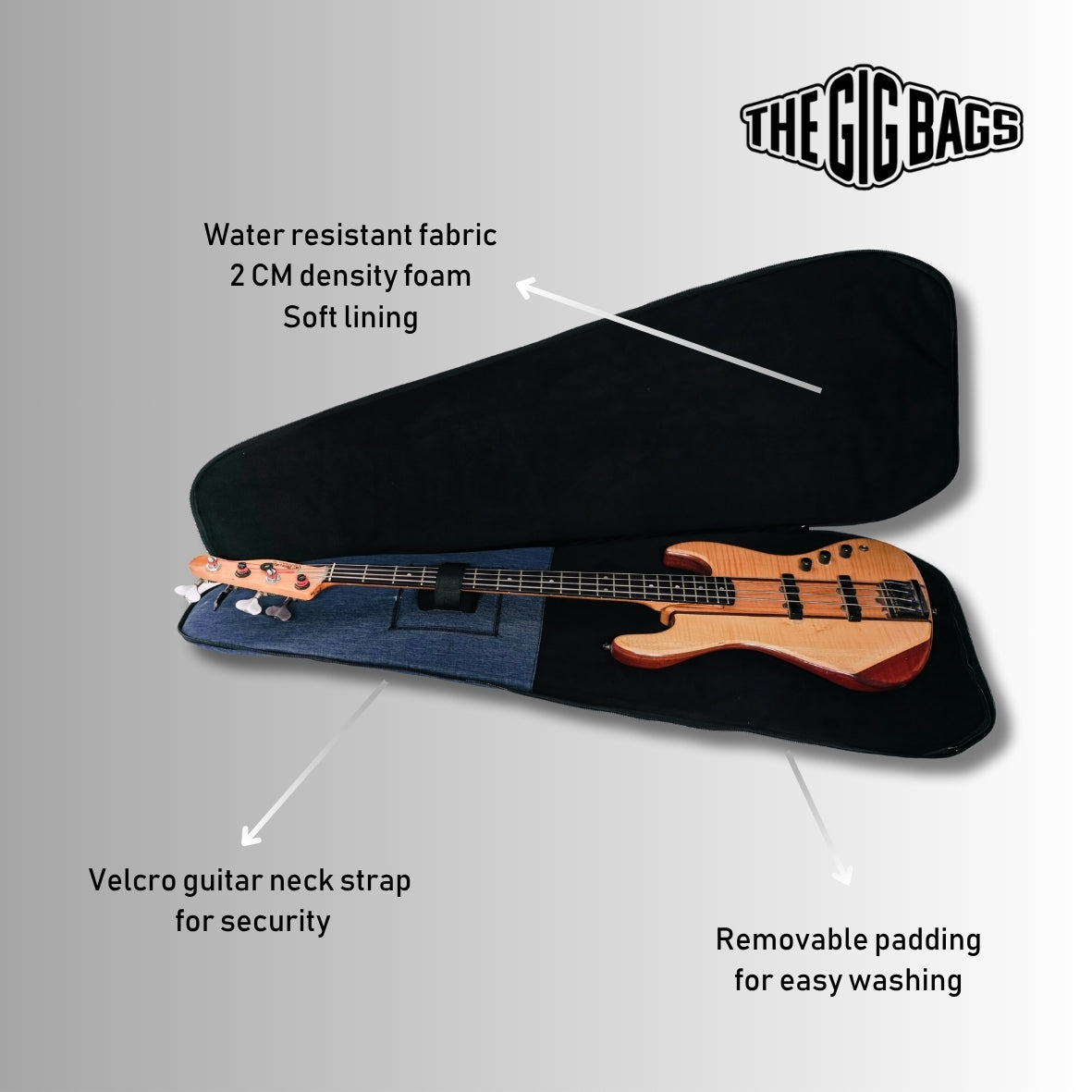 bass guitar bag velcro strap blue cairo