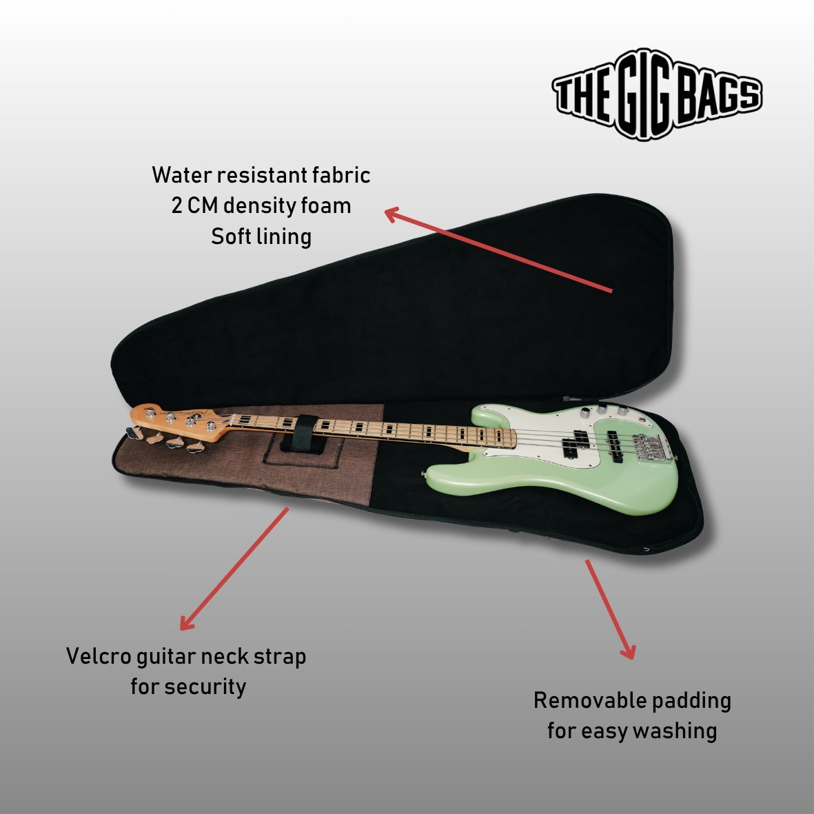 brown bass guitar bag velcro strap case