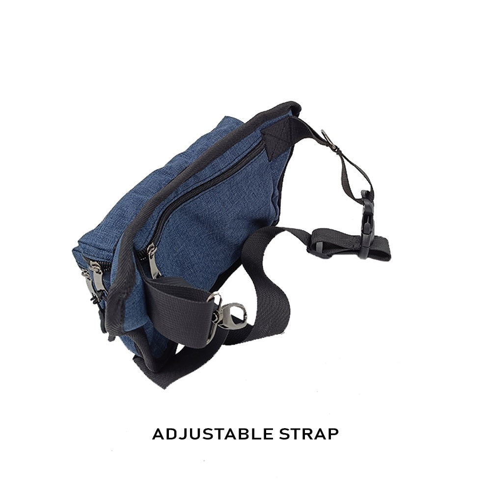 dark blue fanny pack three pocket waist bag