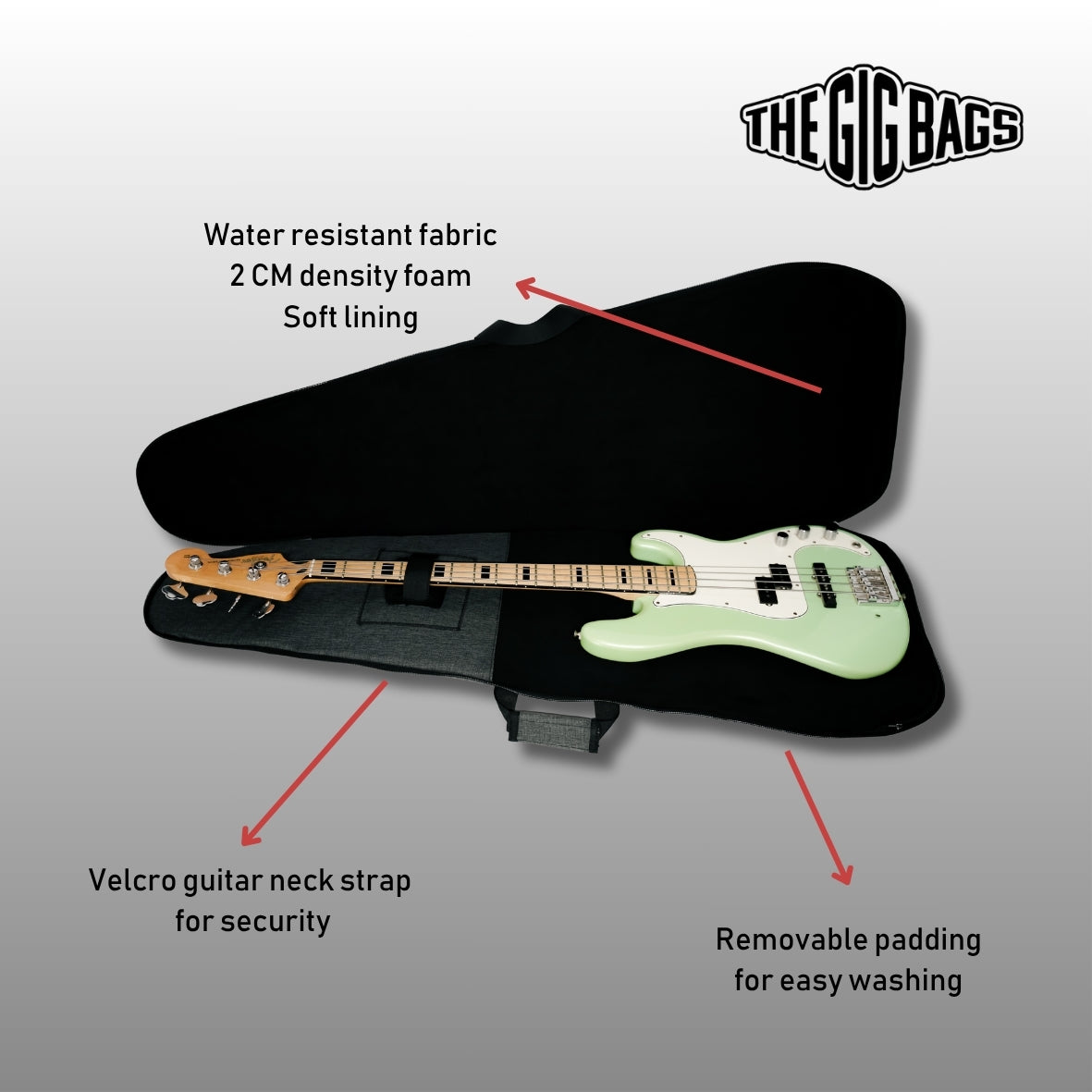 bass guitar case dark grey padding