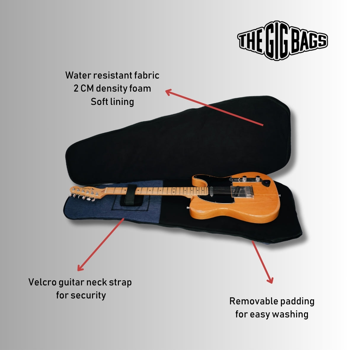 guitar case padded velcro strap dark blue bag