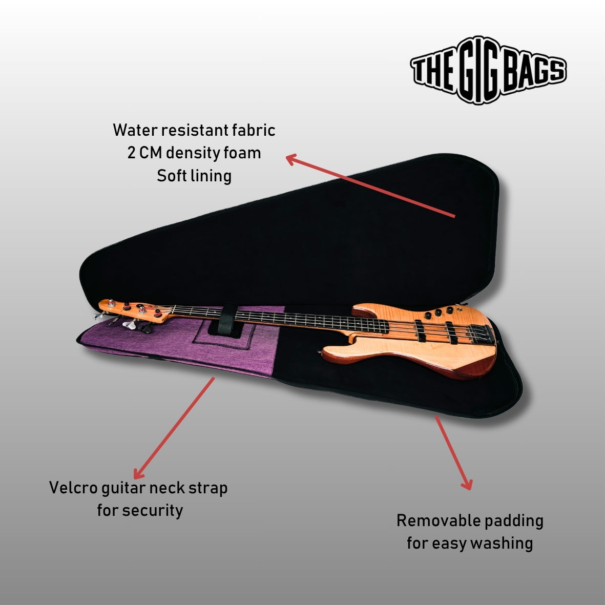 purple bass guitar case with velcro strap